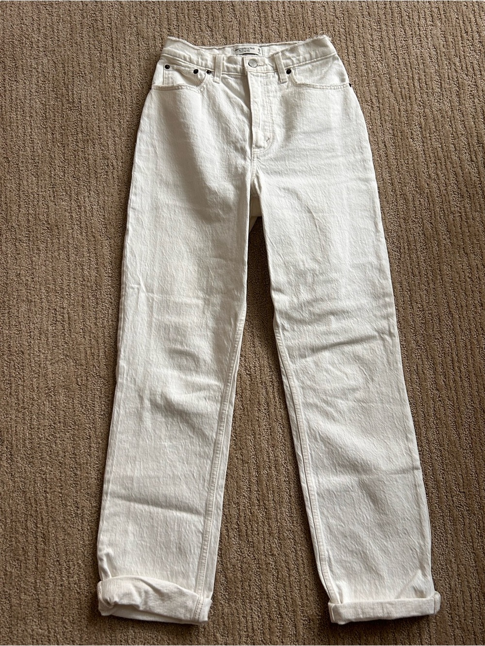 Abercrombie & Fitch White Straight Leg High-Rise Jeans